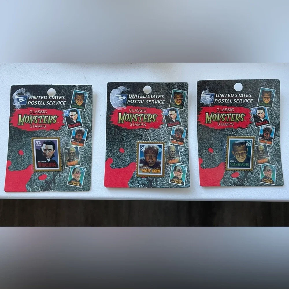 1997 Classic Monster Stamp Pins Set of 3